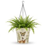 Stoneware Hanging Planters Set of 2 | Butterfly Garden Botanical Floral | Iron Chain & S-Hook | Indoor Outdoor Boho Decor | Large 7" + Small 5" with Drainage Hole - Image 2