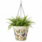 Stoneware Hanging Planters Set of 2 | Butterfly Garden Botanical Floral | Iron Chain & S-Hook | Indoor Outdoor Boho Decor | Large 7" + Small 5" with Drainage Hole - Image 3