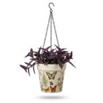 Stoneware Hanging Planters Set of 2 | Butterfly Garden Botanical Floral | Iron Chain & S-Hook | Indoor Outdoor Boho Decor | Large 7" + Small 5" with Drainage Hole - Image 4