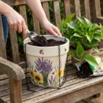 Stoneware Hanging Planters Set of 2 | Lavender Sunflower Bee & Butterfly Floral | Iron Chain & S-Hook | Indoor Outdoor Boho Decor | Large 7" + Small 5" with Drainage Hole - Image 9